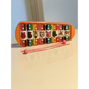 Vtg Toy CHE MIN Xylophone Tin Plastic Musical Toy Zoo Animals Rainbow Instrument